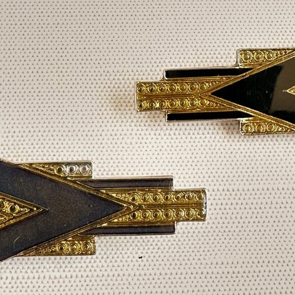 Pair Of Vintage Art Deco Gold & Black Brooches - Picture 6 of 6